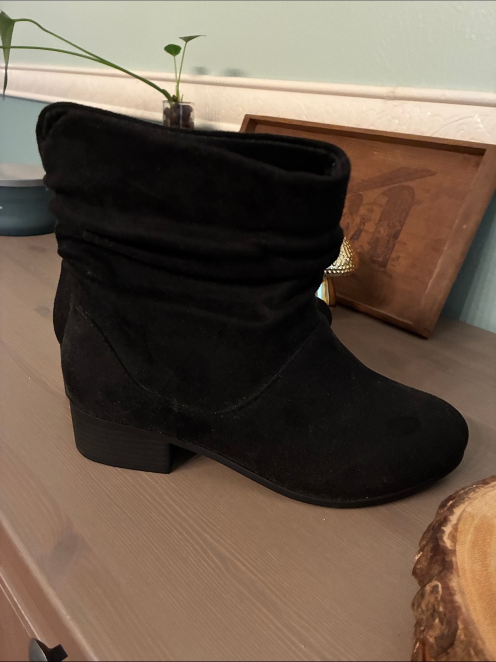 Women's Black Suede Slouchy Ankle Boots